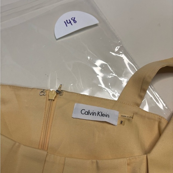 Calvin Klein Dress Size 2 Yellow Fit & Flare A Line Sleevless Cotton Stretch - Picture 5 of 7